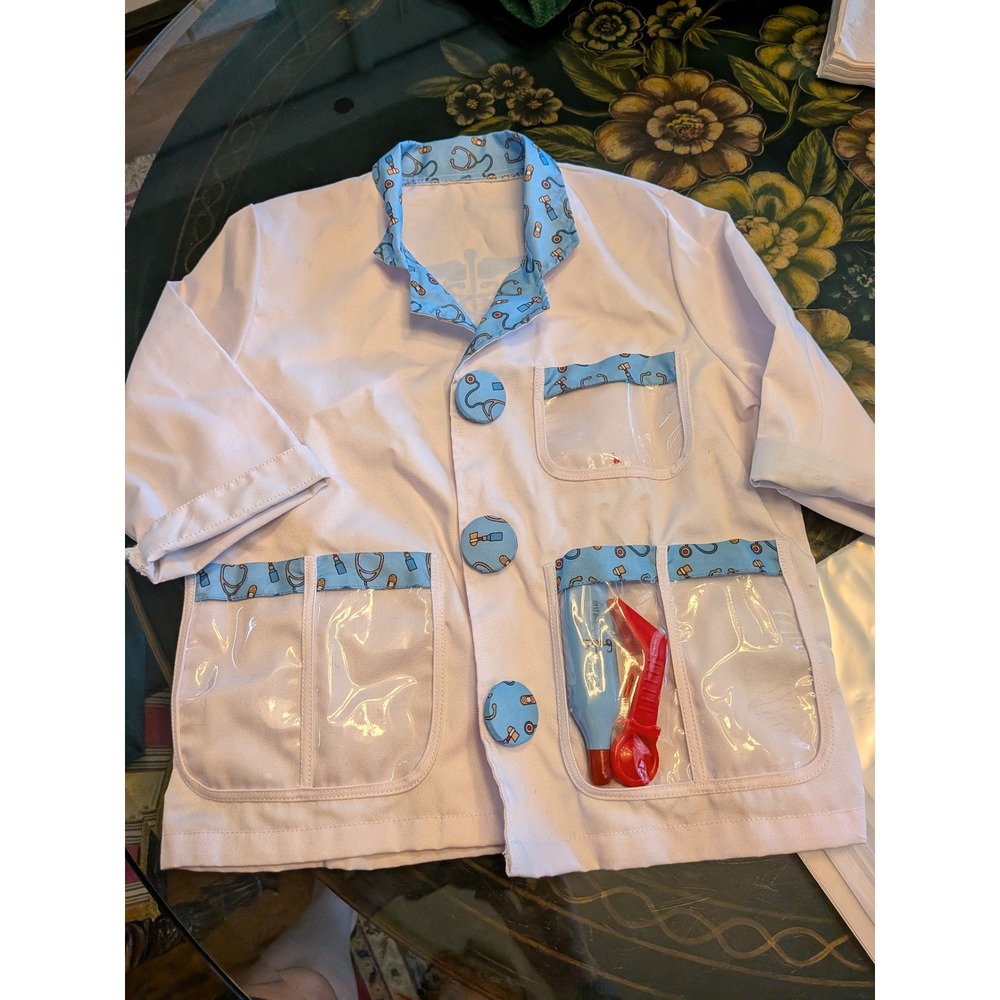 Kids Medical Staff Doctor Lab Coat Costume White with Play Accessories